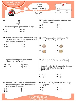 ilkokul 1. Sınıf Genel Tekrar Testleri 